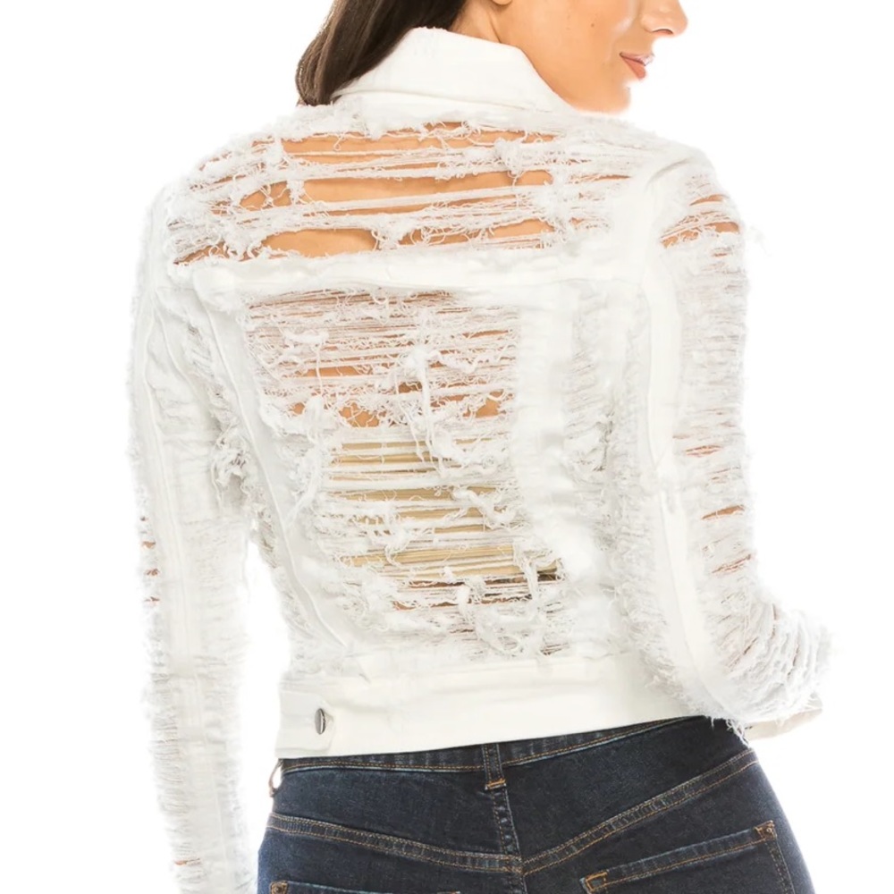 Aphrodite white distressed jean jacket